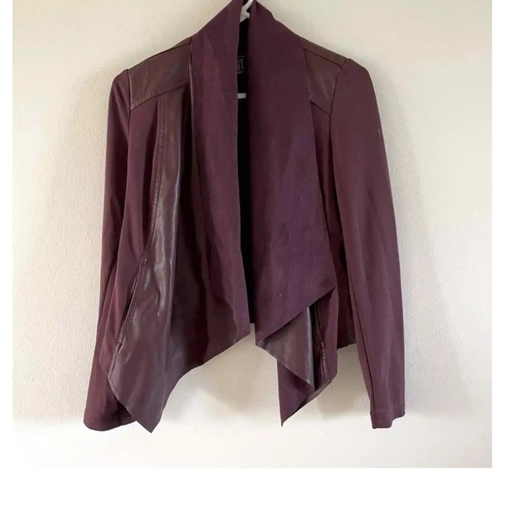 Kut from the Kloth Drape Front Jacket Small Plum Faux Leather and Suede EUC